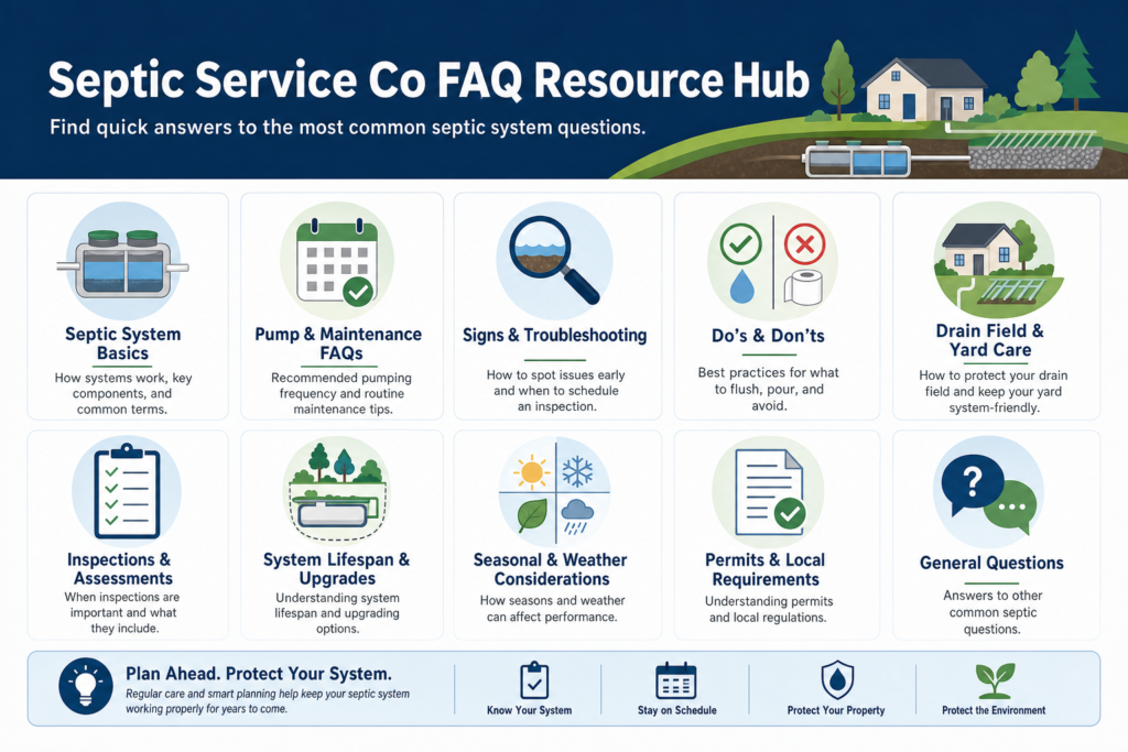 Septic system FAQ topics and question categories