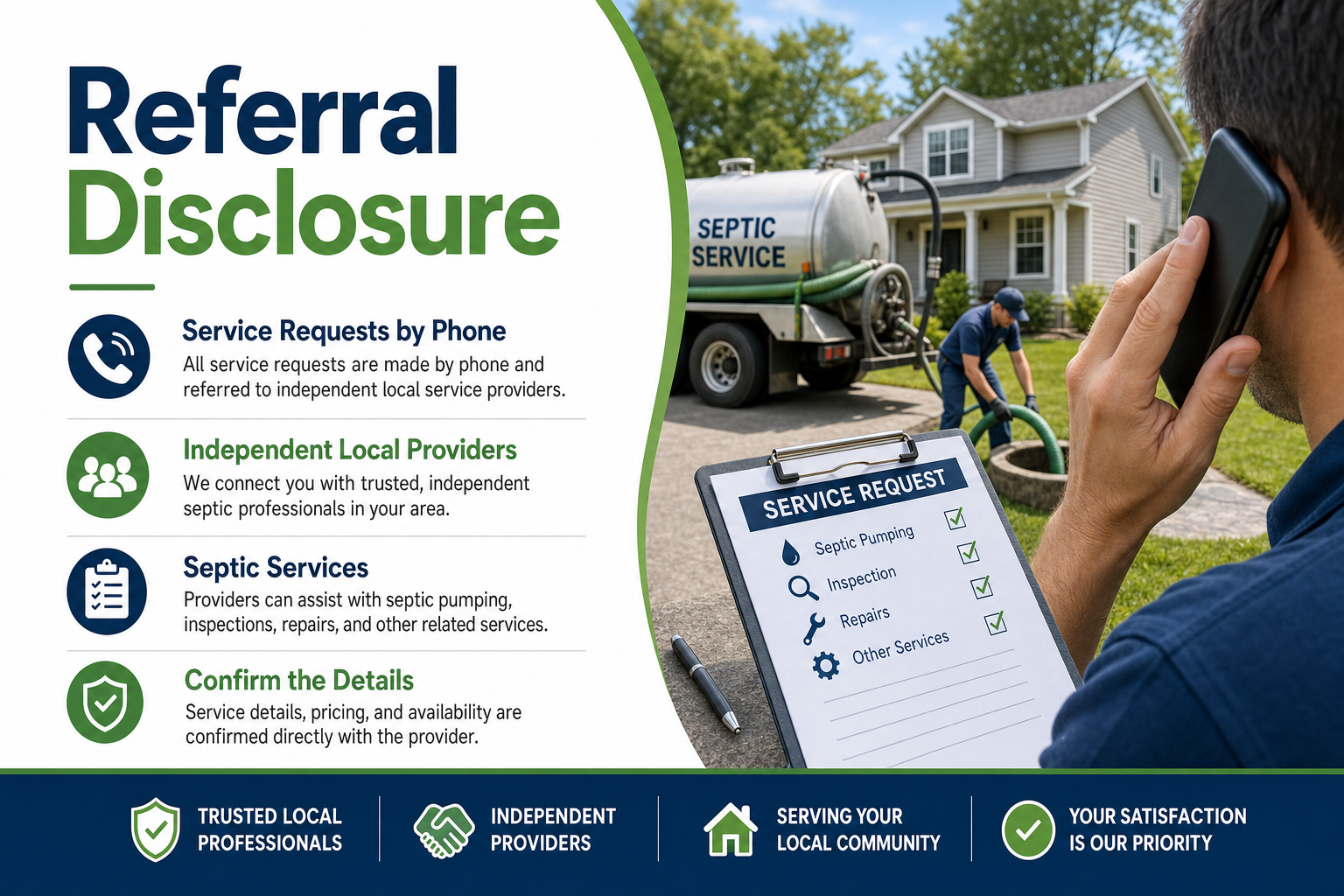 Referral disclosure for Septic Service Co website visitors and callers