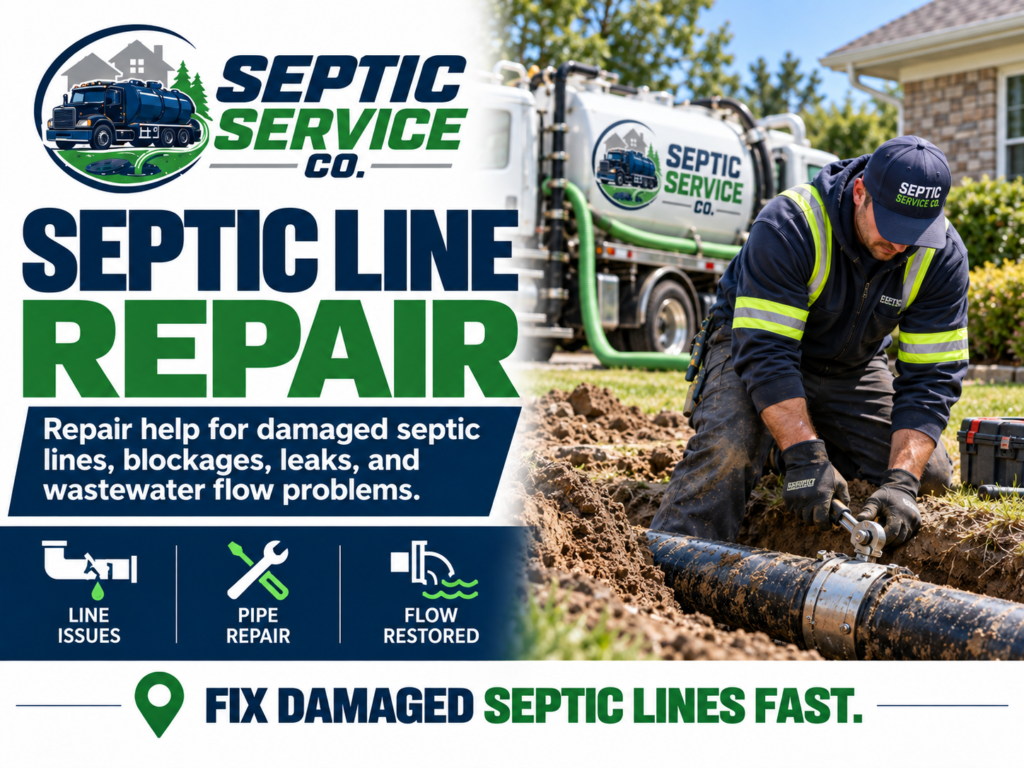 Septic line repair service from Septic Service Co with technician repairing damaged septic pipe and wastewater flow issues