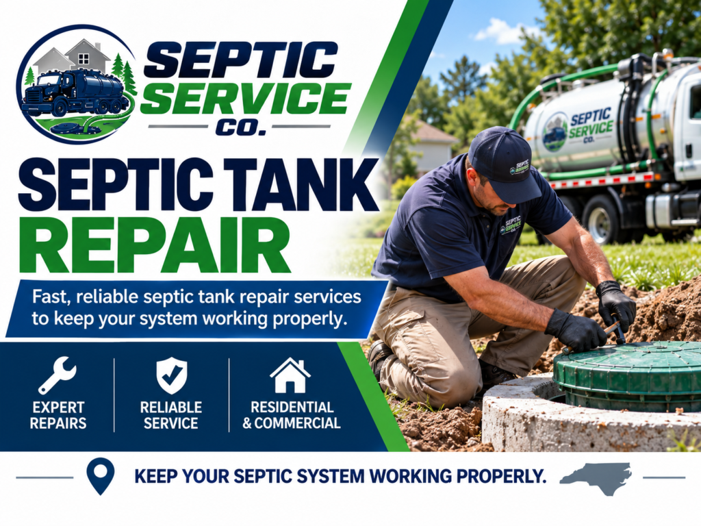 Septic tank repair service from Septic Service Co with technician repairing septic tank access and system components