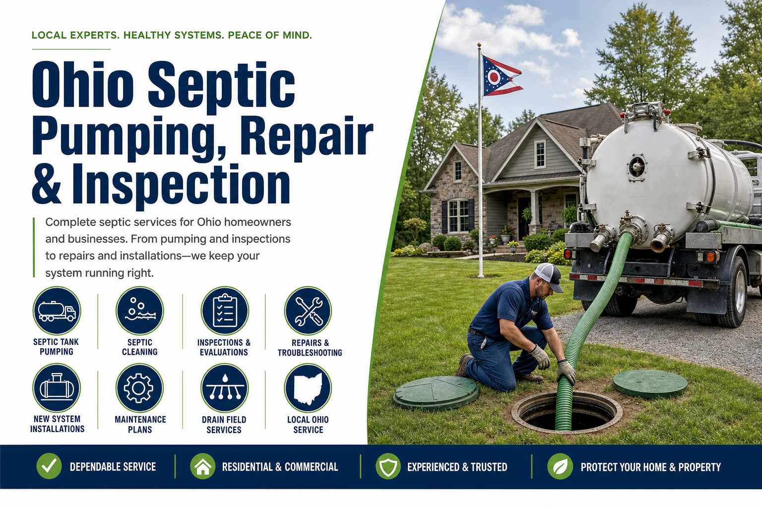 Septic pumping repair inspection installation and maintenance services in Ohio