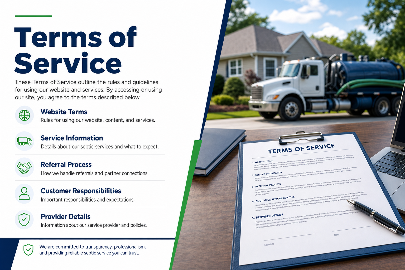 Terms of service for Septic Service Co website visitors and callers